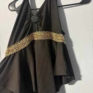 Black halter top with gold beading